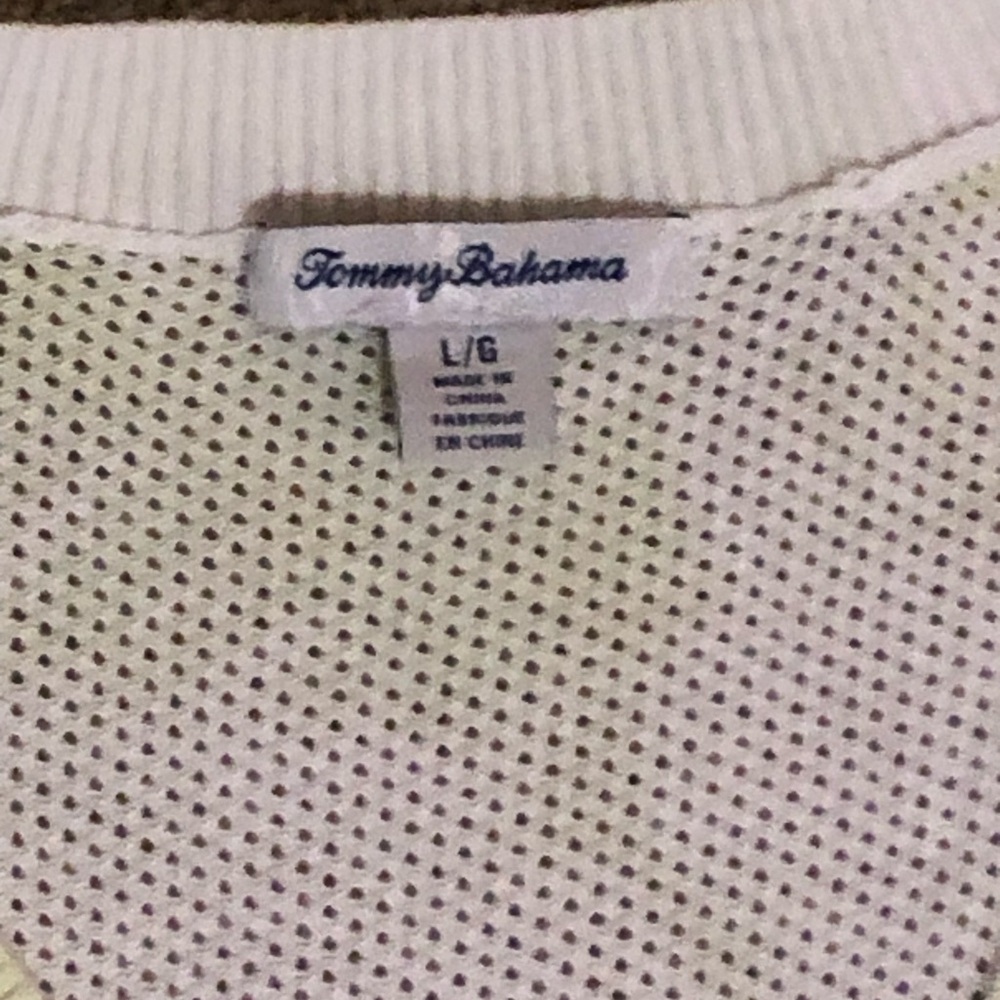 Tommy Bahama Mahana Lime Green White Tropical Floral V-Neck Sweater Sz L - Picture 4 of 7